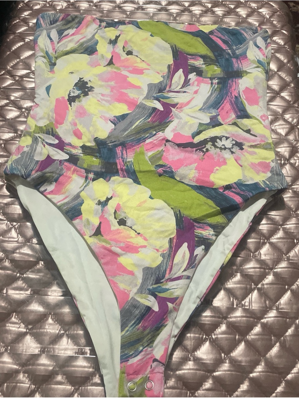 Forever 21 Floral High-Waist One-Piece in Pink, Lime & Blue